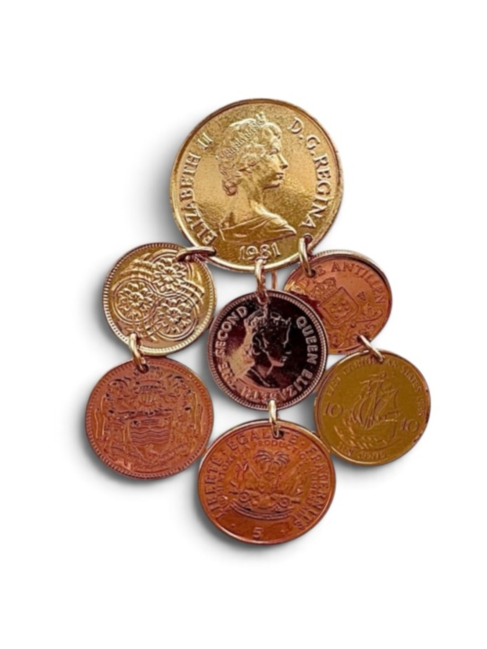 Golden Caribbean 9 Coin Brooch by The Franklin Mint